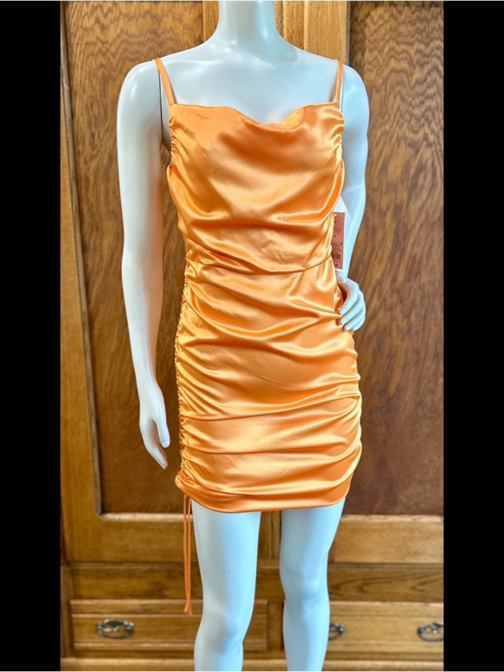 wild fable Orange Satin Cowl-Ruched Mini Dress